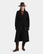 LILIA WOMEN'S LONG WOOL SILK CASHMERE WRAP COAT