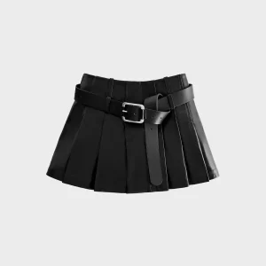 FELICITY WOMEN'S LEATHER PLEATED SKORT WITH BELT