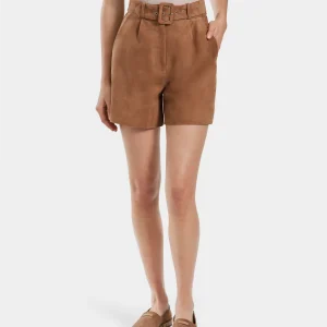 Brown TERRI SU WOMEN'S SUEDE TAILORED SHORTS